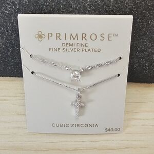 Primrose Silver Cross Double Necklace Set